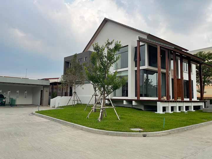 contemporary house and green areas