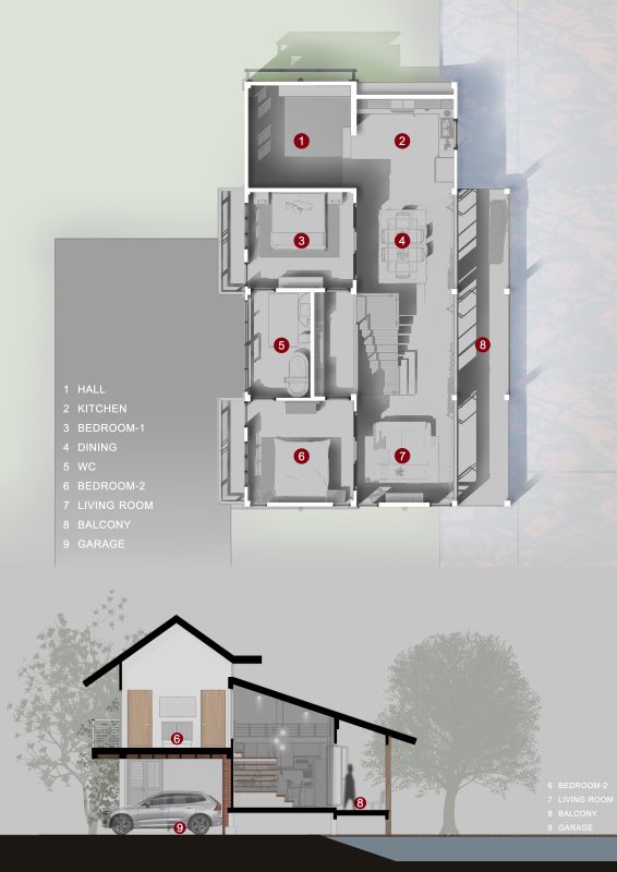 plan and section for presentation house design