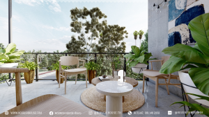 outdoor ralaxing area decor by natural tone of chairs