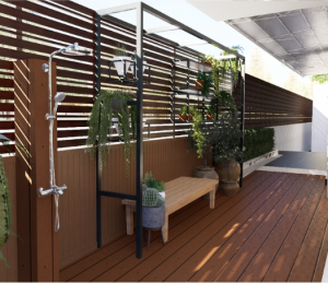 Outdoor shower and vertical garden